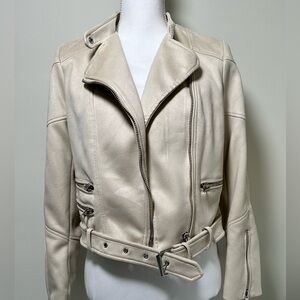 Zara Cream faux suede Biker Jacket